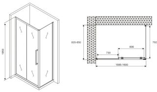Душевой уголок ABBER Schwarzer Diamant AG30160MH-S85M 160x85см хром